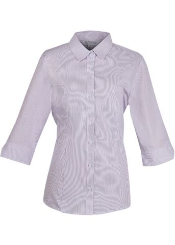 Wholesale 2900T Aussie Pacific Ladies Henley Striped 3/4 Sleeve Shirt Printed or Blank