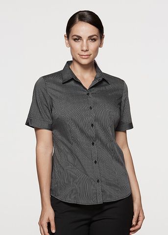 Load image into Gallery viewer, Wholesale 2900S Aussie Pacific Ladies Henley Striped Short Sleeve Shirt Printed or Blank
