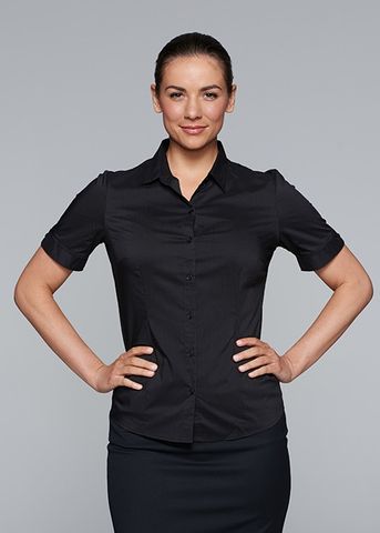 Wholesale 2903S Aussie Pacific Ladies Mosman Stretch Short Sleeve Shirt Printed or Blank