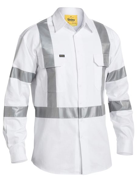 Wholesale BS6807T Bisley 3M Taped White Drill Shirt Printed or Blank